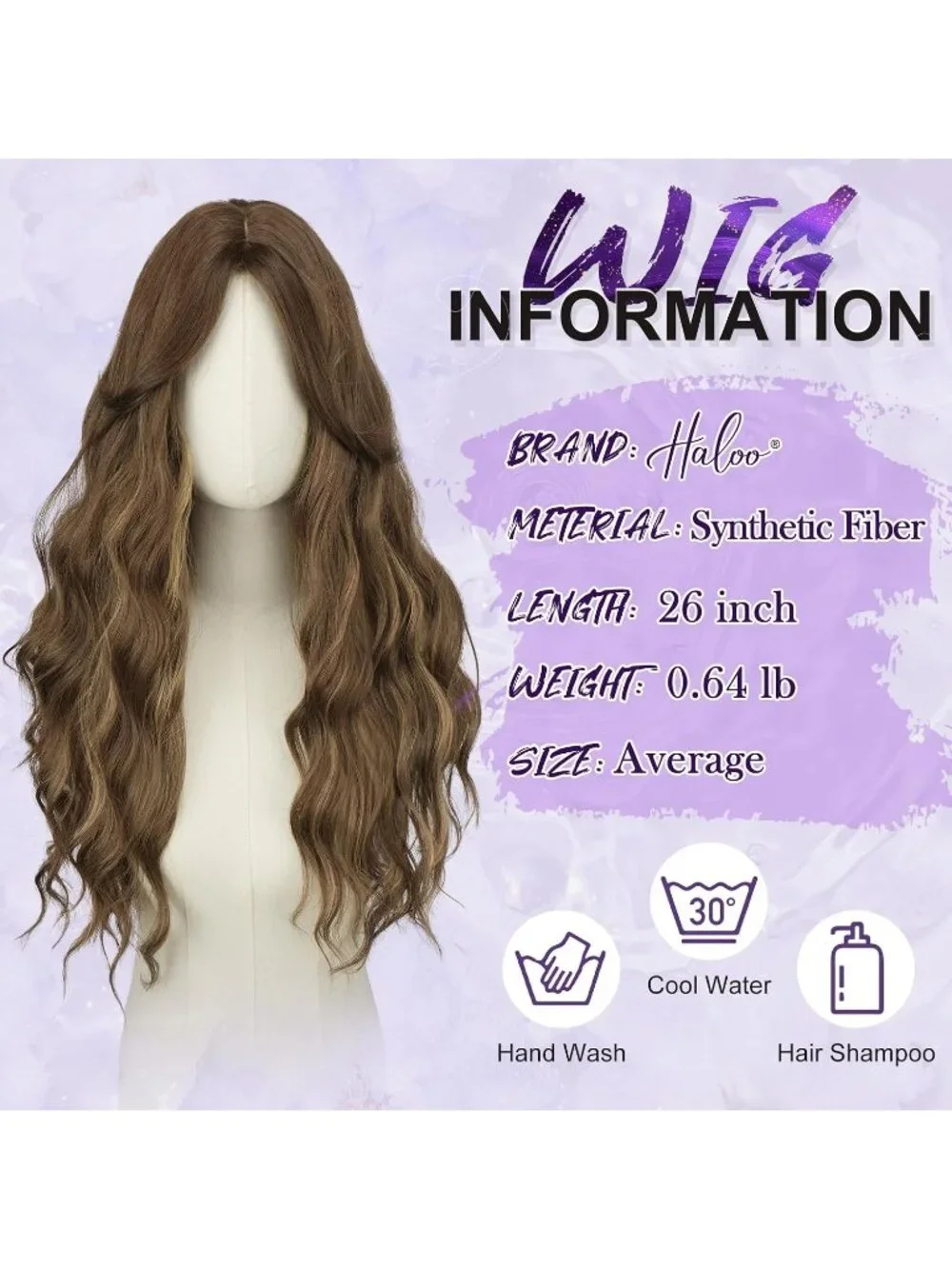 Women's Brown Mixed Blonde 26 Inch Heat Resistant Curtain Bangs Long Wavy Wigs